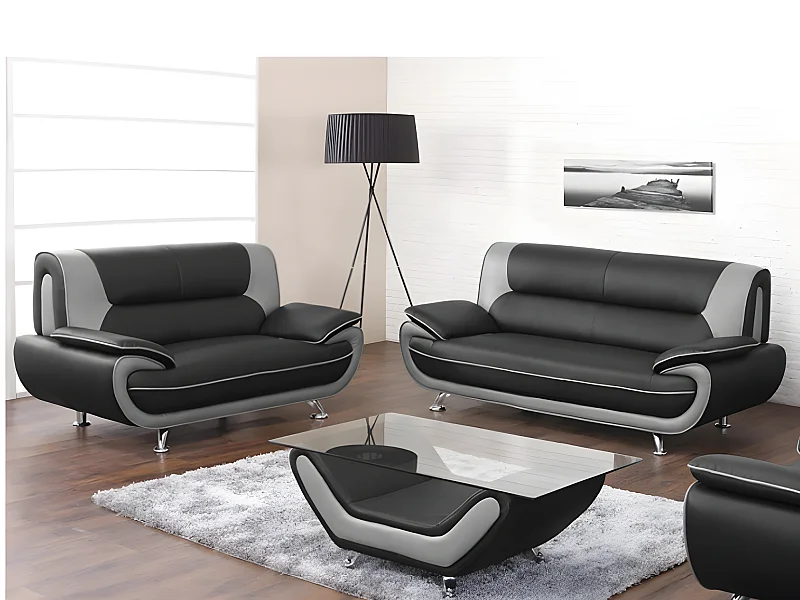 NIGEL 3-seters og 2-seters sofaer i kunstlær - Totonet svart og grå