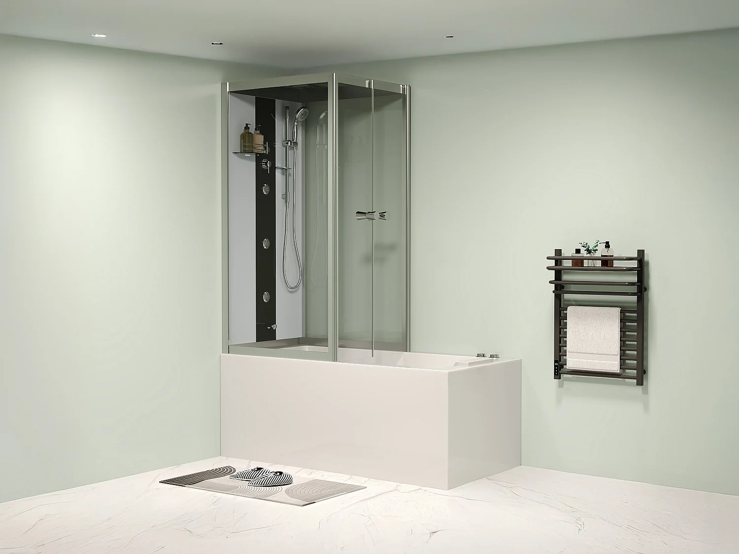 Baignoire douche balnéo - Profilés gris foncé - L150 x P75 x H215 cm - 30 microjets et 6 gros jets - DARIA