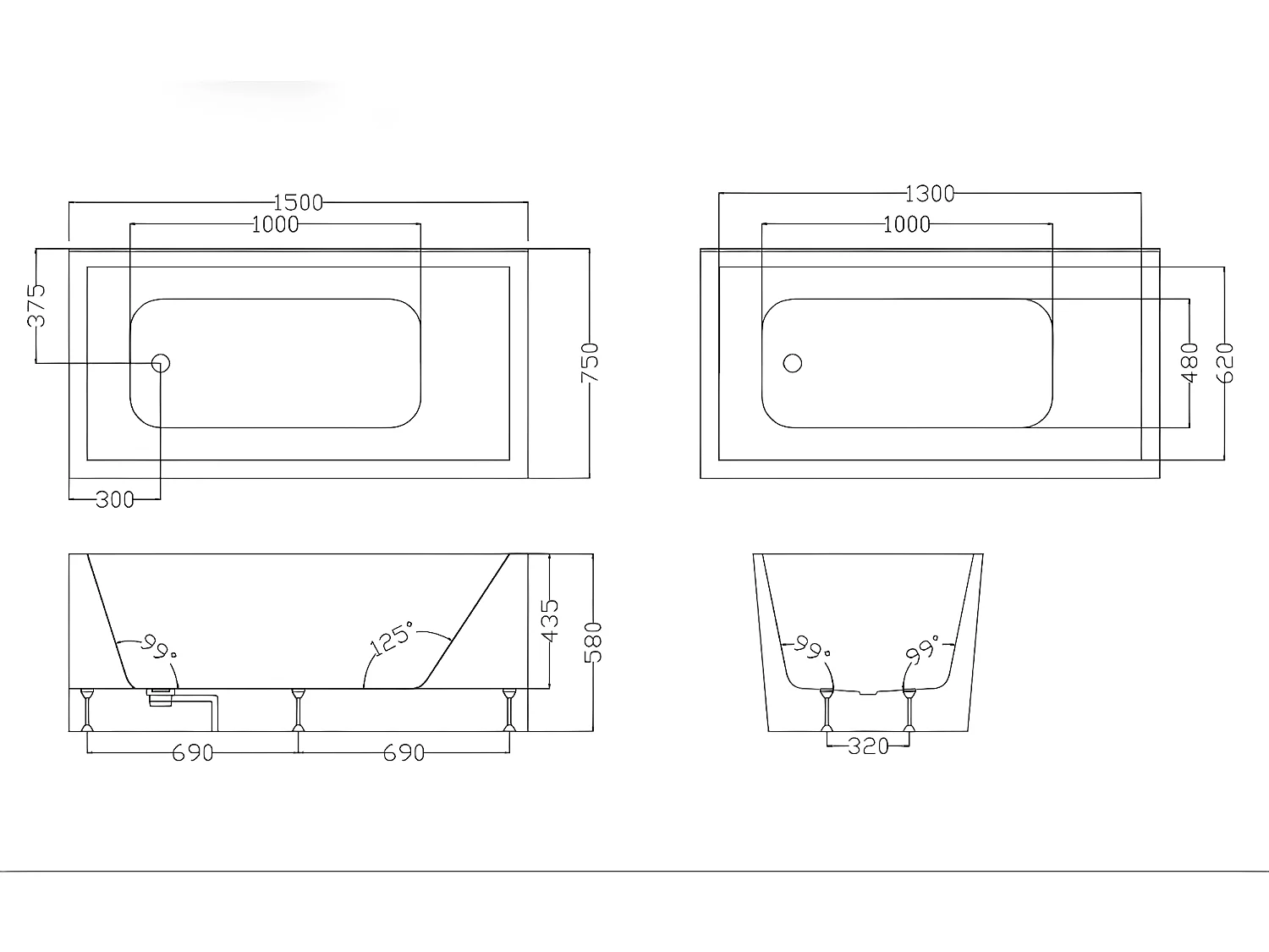 Ducha/Bañera de hidromasaje DARIA de acrílico reforzado cristal gris oscuro - 75x150x215cm - 30 microchorros y 6 chorros grandes