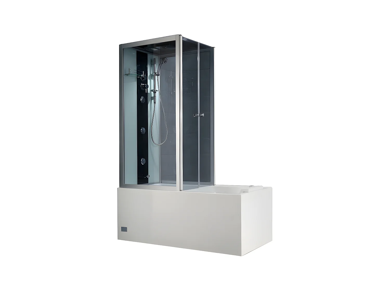 Whirlpool Badewanne mit Glasscheibe dunkelgrau - L150 x T75 x H215 cm - 30 Mikrojets und 6 große Jets - DARIA