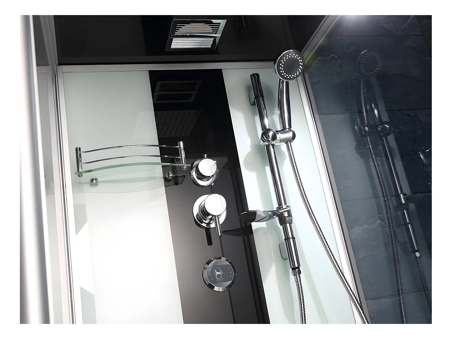 Whirlpool Badewanne mit Glasscheibe dunkelgrau - L150 x T75 x H215 cm - 30 Mikrojets und 6 große Jets - DARIA