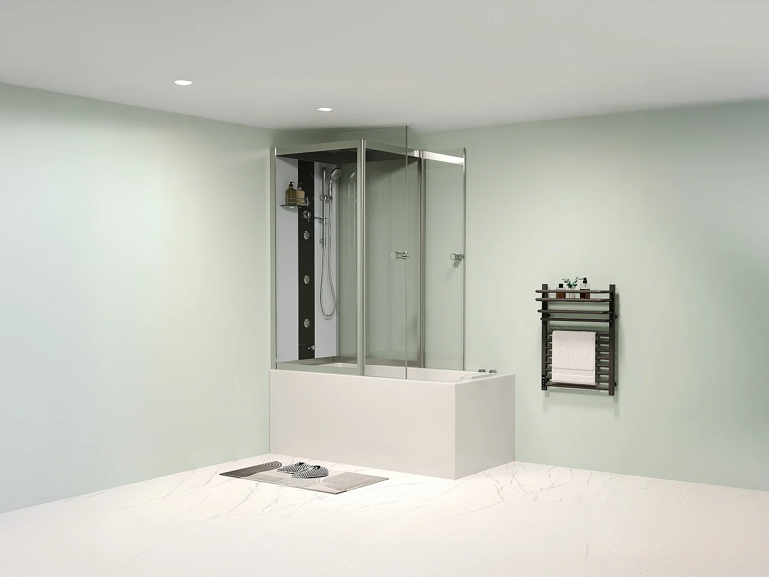 Whirlpool Badewanne mit Glasscheibe dunkelgrau - L150 x T75 x H215 cm - 30 Mikrojets und 6 große Jets - DARIA
