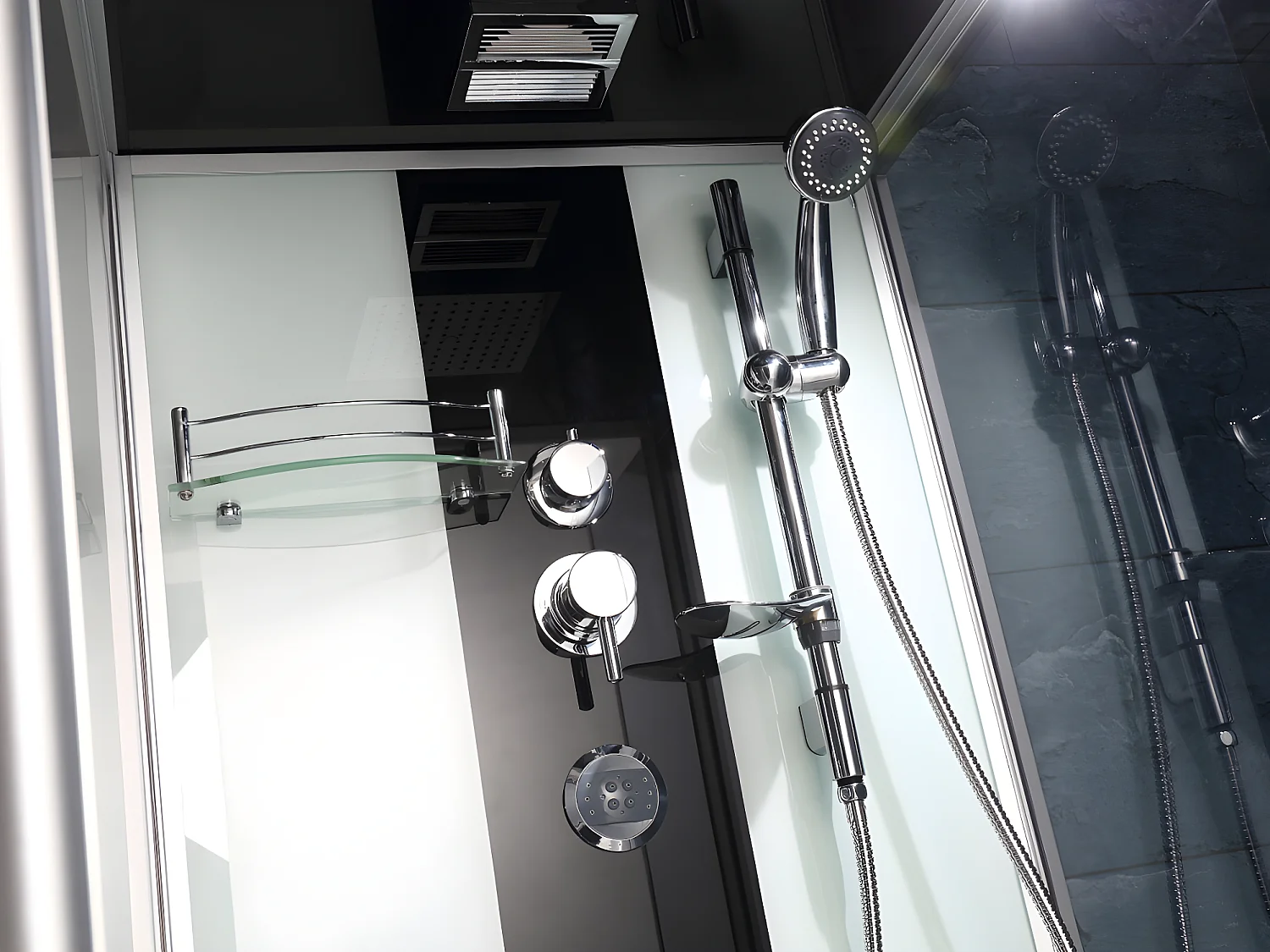 Baignoire douche balnéo - Profilés gris foncé - L150 x P75 x H215 cm - 30 microjets et 6 gros jets - DARIA