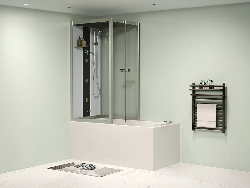 Doccia/Vasca idromassaggio DARIA in acrilico rinforzato vetro grigio scuro - 75x150x215 cm - 30 microgetti e 6 getti grandi