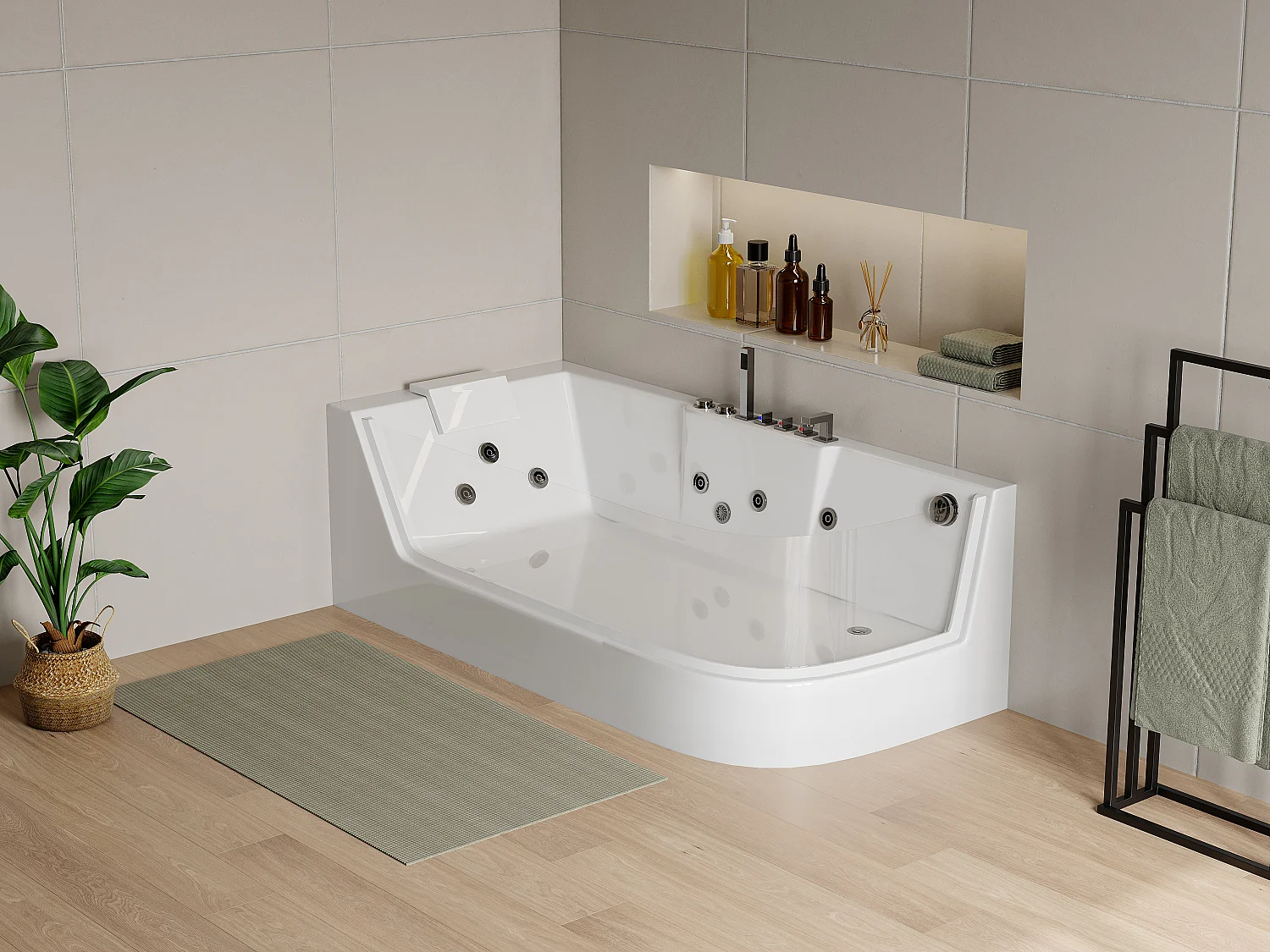 Baignoire balnéo vitrée ARIA blanche - 1 place - 263L - 170*80*57cm - angle gauche