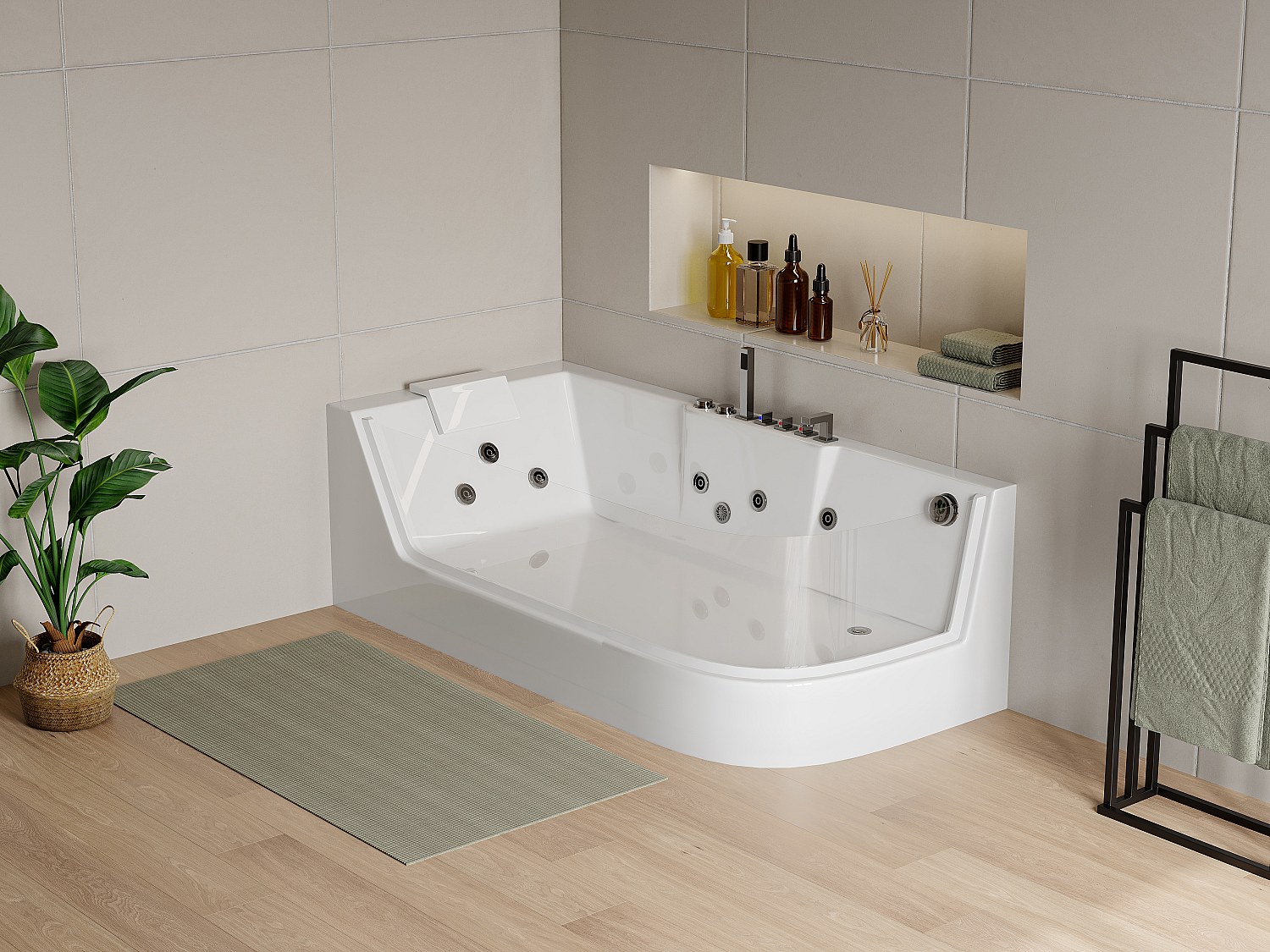 Whirlpool Eckwanne mit Hydromassage - 1 Person - 263 L - Ecke Links - Weiß günstig online kaufen