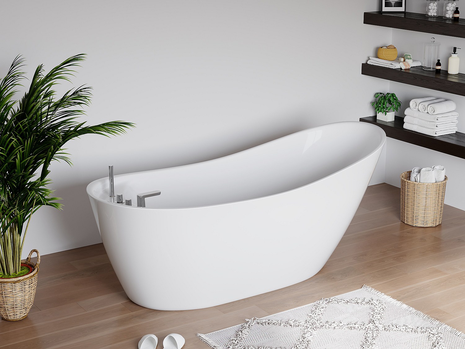 Freistehende Badewanne - 170 x 75 x 73 cm - 282 L - Weiß - NATALIA günstig online kaufen