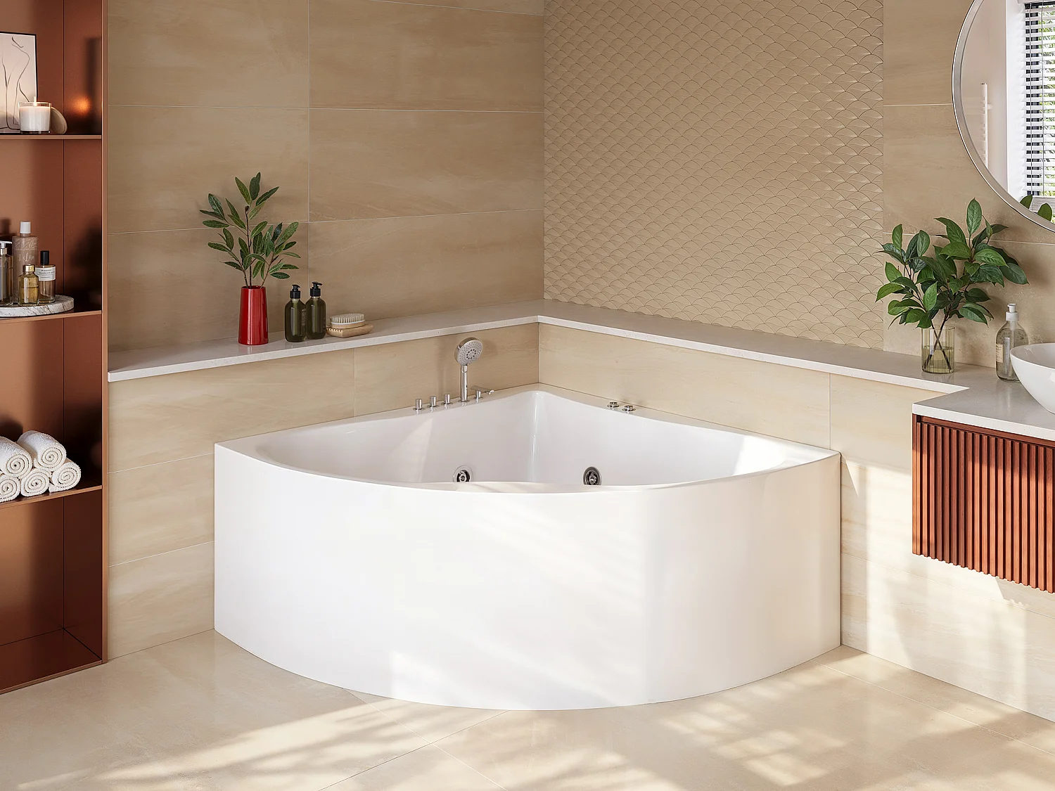 Baignoire balnéo d'angle AGYNESS - 263L - 135*135*57 cm