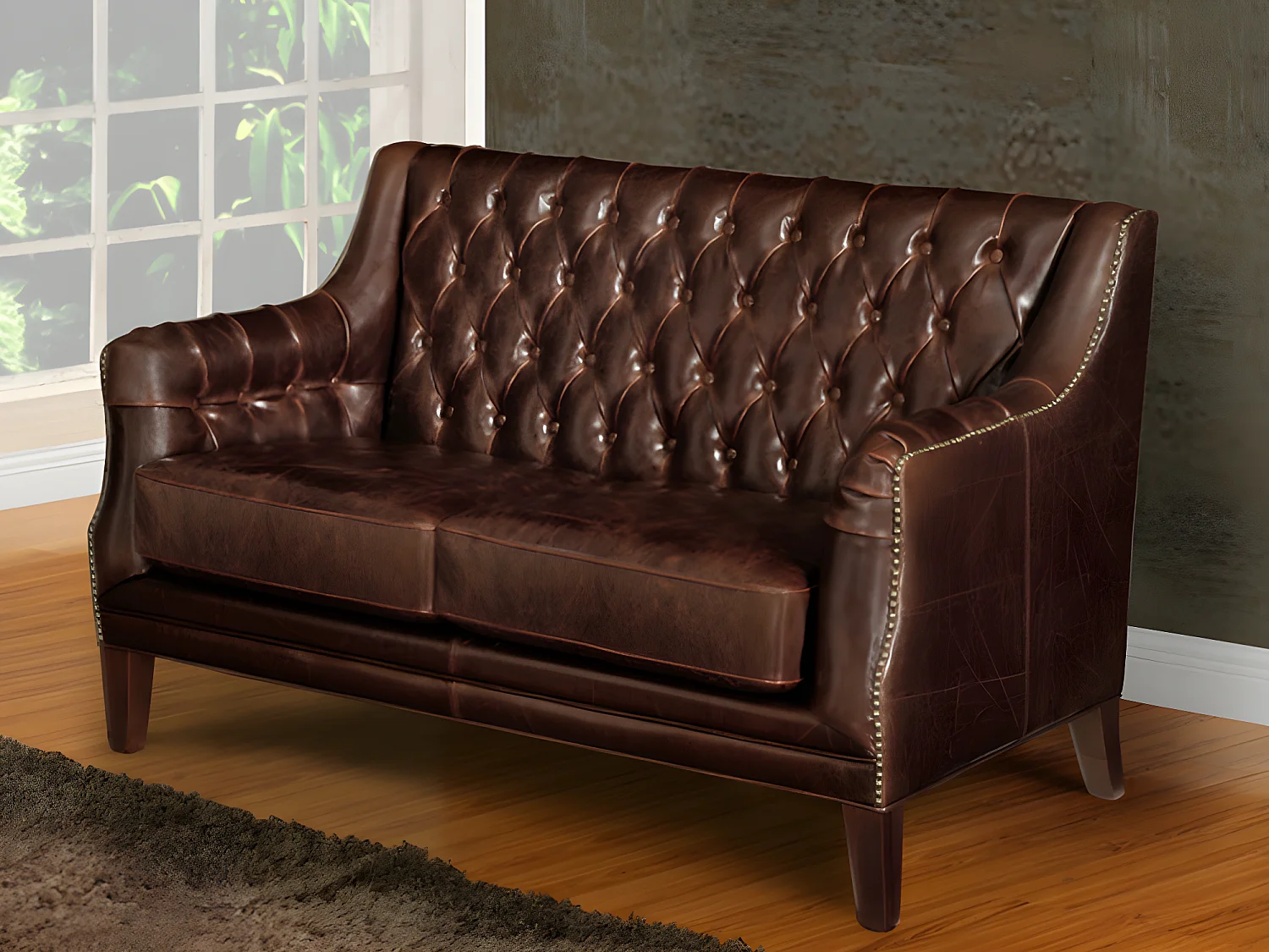 Canapé 3 places et un fauteuil en cuir COLBERT - Marron