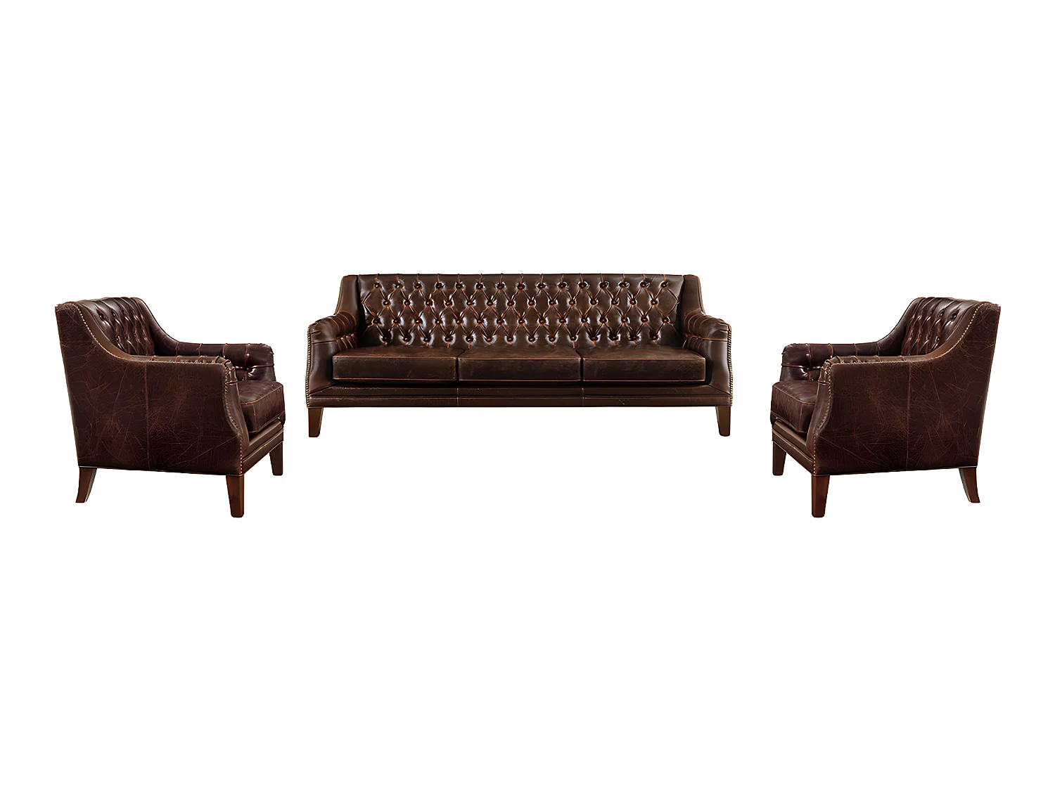 3-personers sofa og læderlænestol COLBERT - Brun