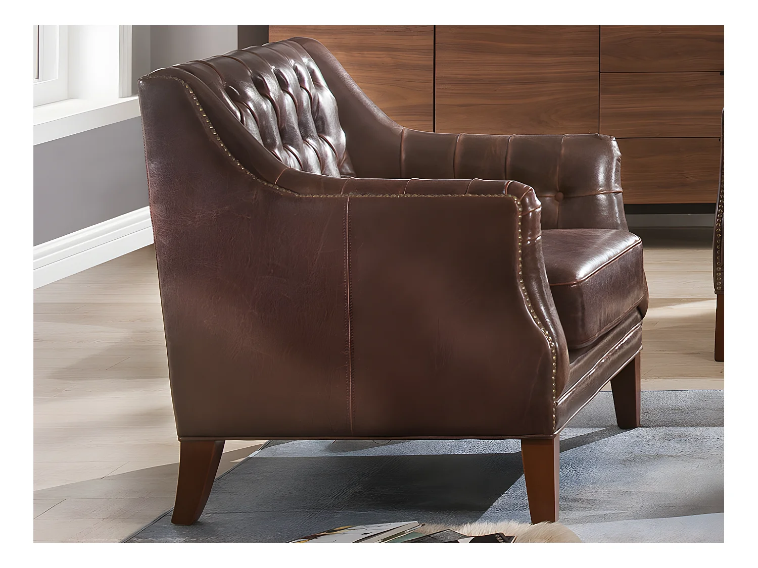 3-personers sofa og læderlænestol COLBERT - Brun