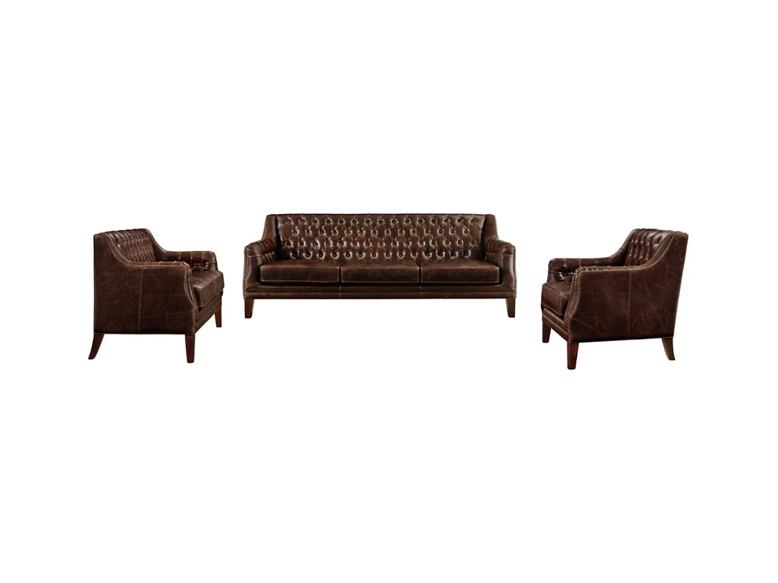 Canapés 3 places 2 places et un fauteuil en cuir COLBERT - Marron