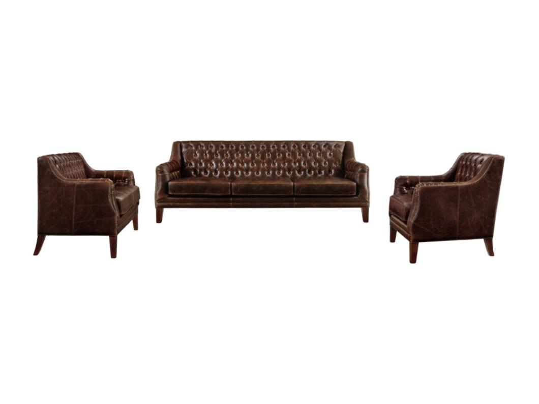 Canapés 3 places 2 places et un fauteuil en cuir COLBERT - Marron