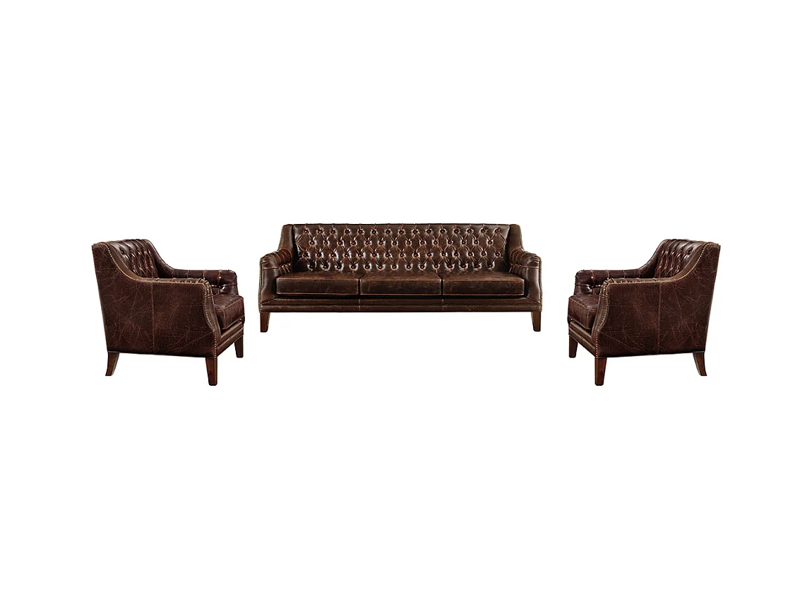 Couchgarnitur Leder 3+1+1 - Braun - COLBERT
