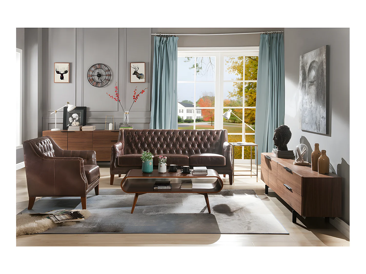 3-personers sofa og 2 læderlænestole COLBERT - Brun