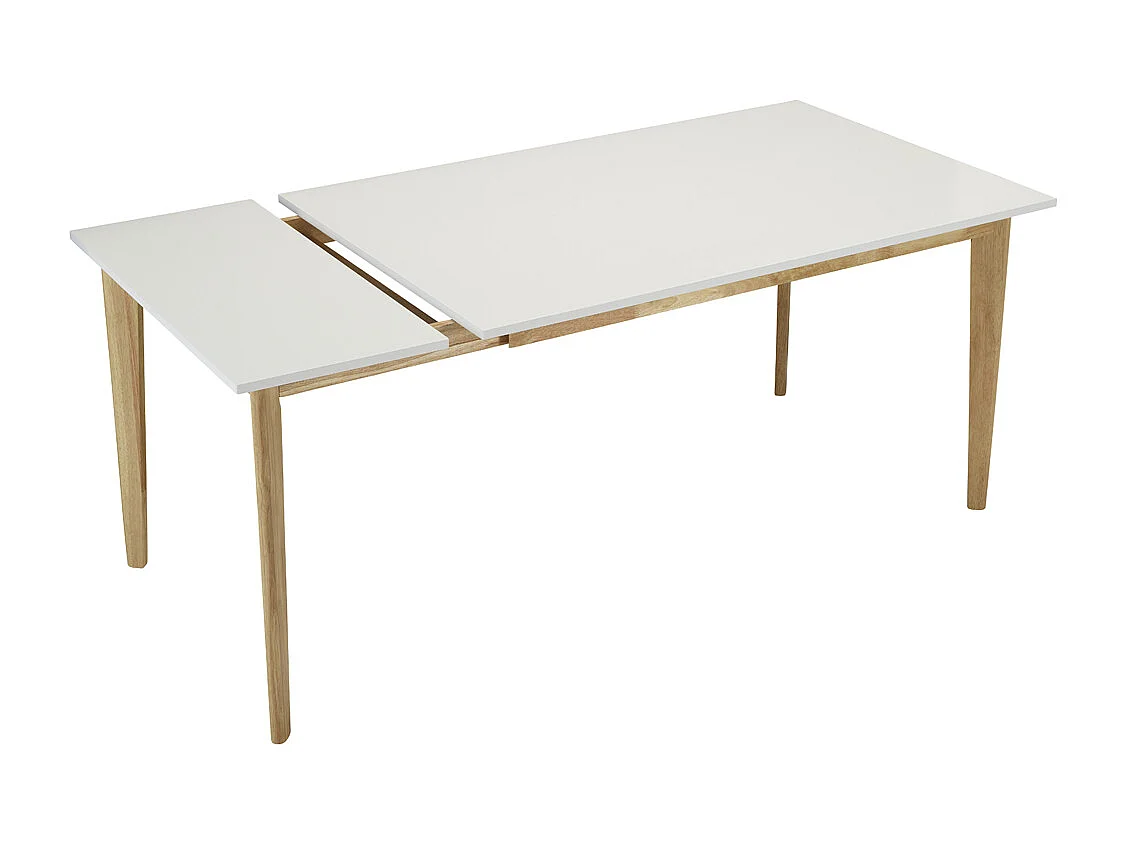 Uittrektafel CARINE - 6 tot 8 personen - Massief hevea en MDF - Wit