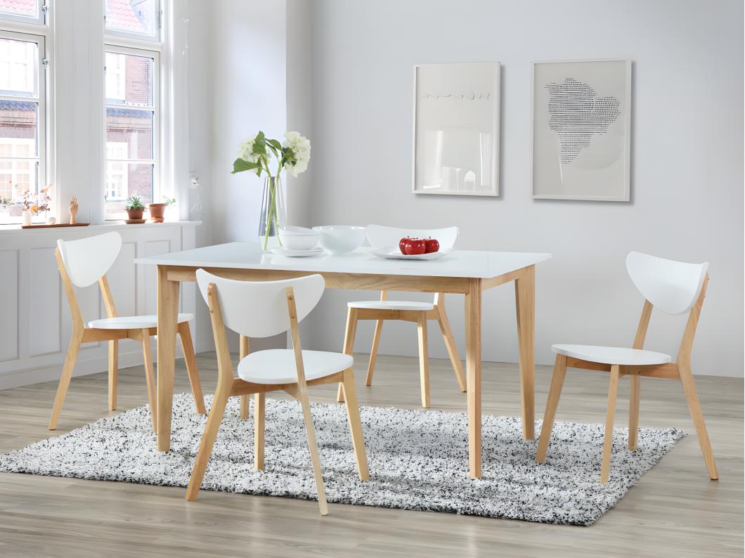 Uittrektafel CARINE - 6 tot 8 personen - Massief hevea en MDF - Wit