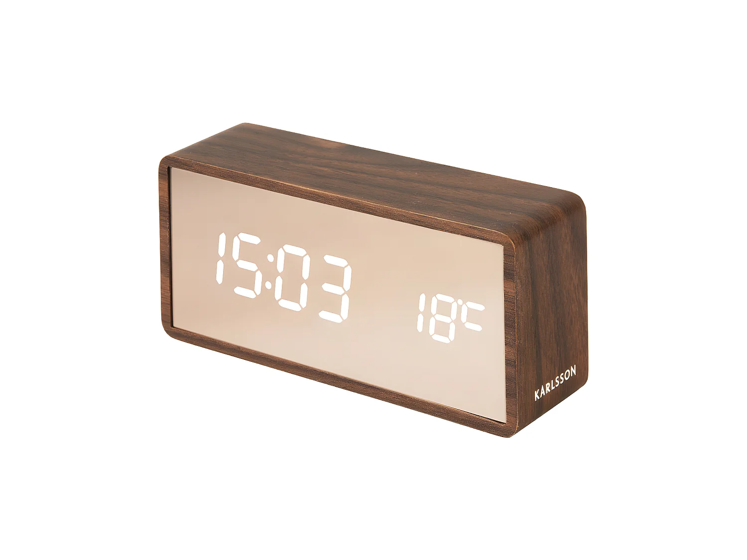 Wekker Copper Mirror LED - Donker hout