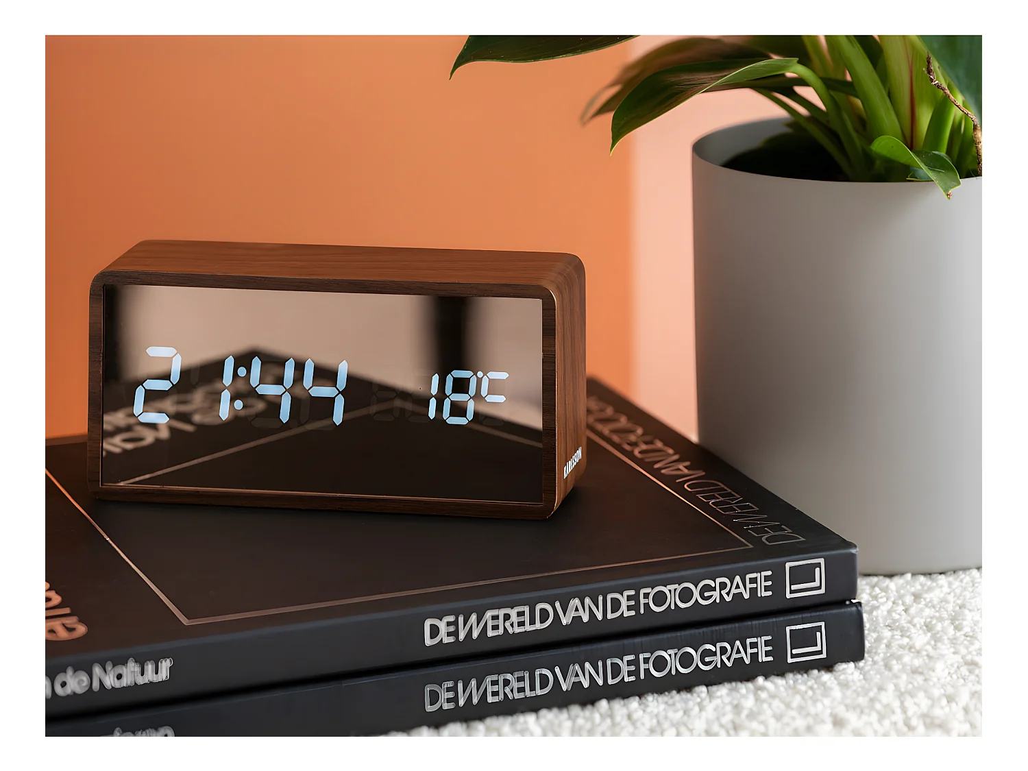 Wekker Copper Mirror LED - Donker hout