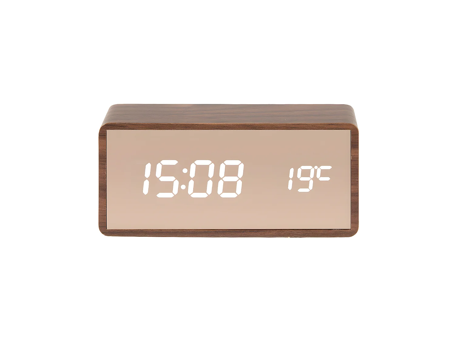 Wekker Copper Mirror LED - Donker hout