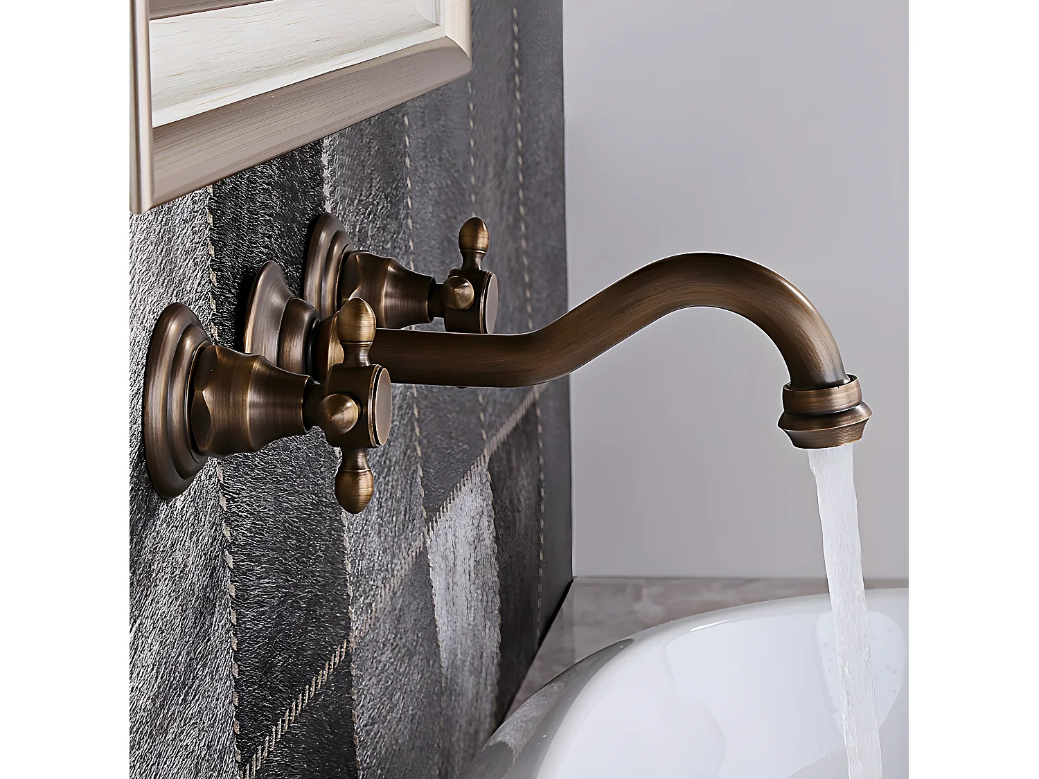 Mélangeur lavabo mural poignées croisillons rétro Bronze