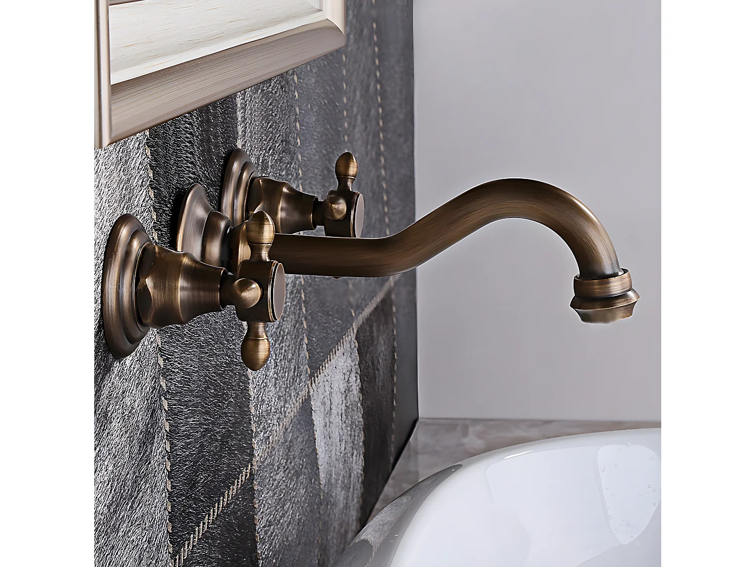 Mélangeur lavabo mural poignées croisillons rétro Bronze
