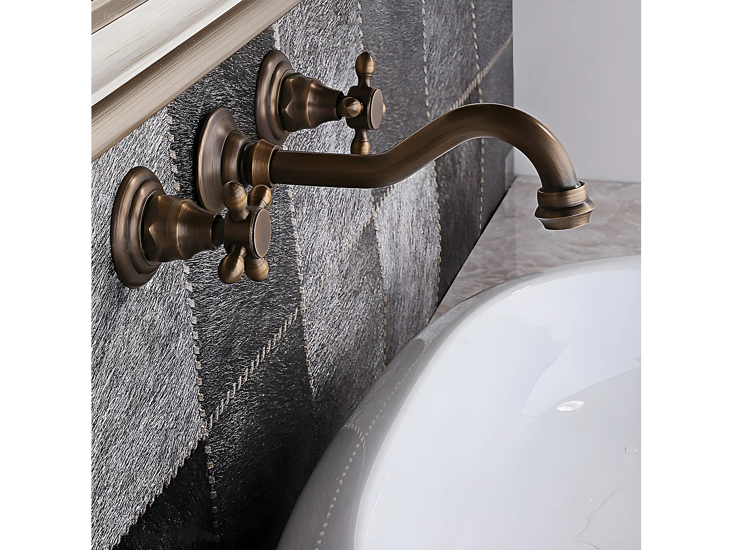 Mélangeur lavabo mural poignées croisillons rétro Bronze