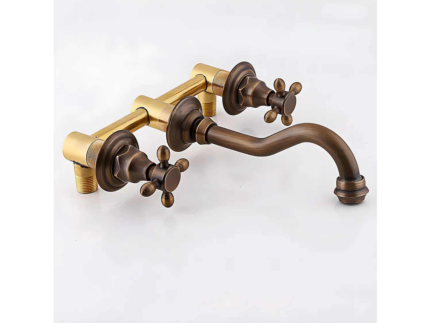 Mélangeur lavabo mural poignées croisillons rétro Bronze