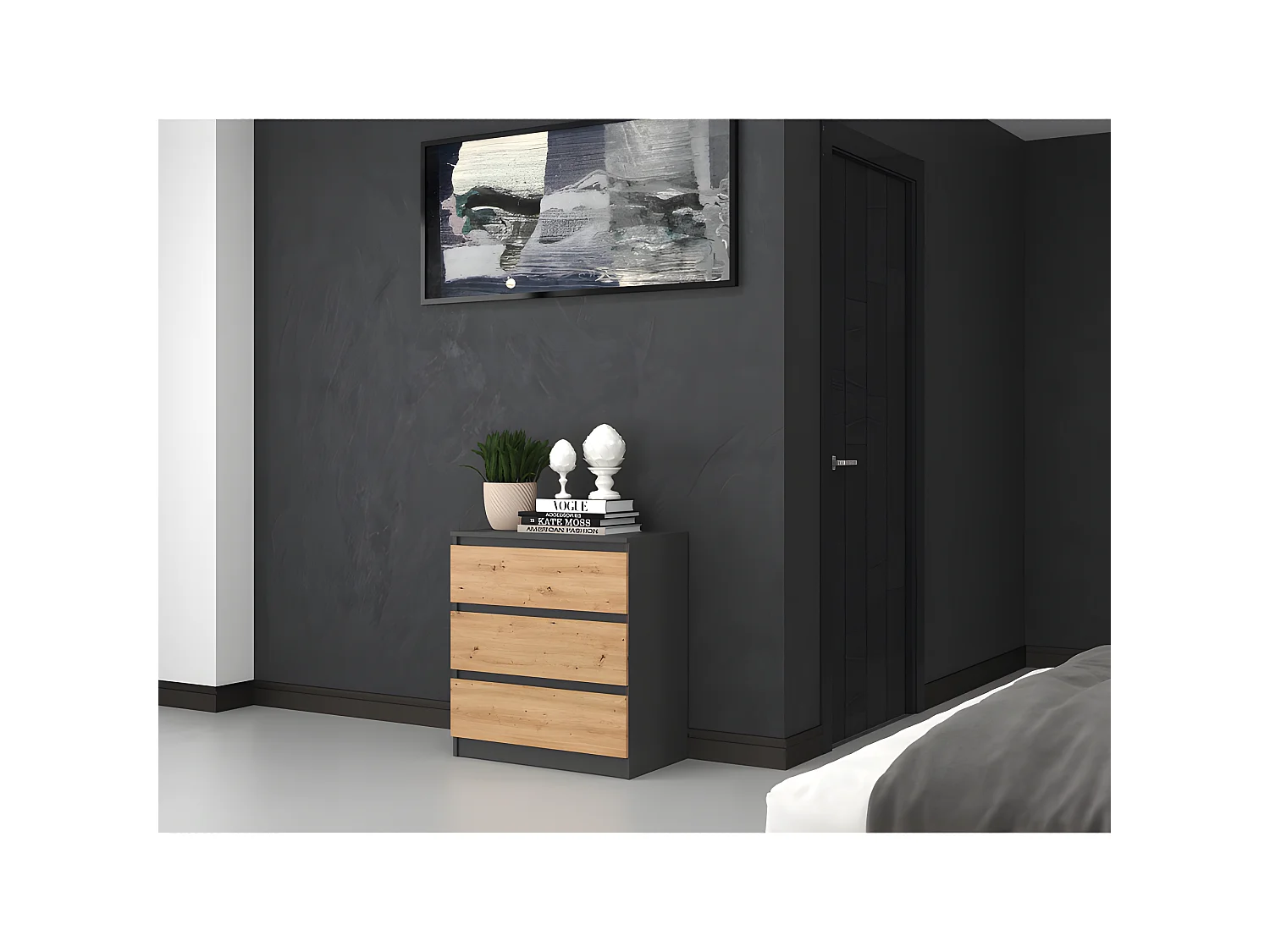 ASTER T3 - Commode 3 tiroirs - Chambre bureau salon - 77x70x40 - Meuble de rangement -  Style Scandinave