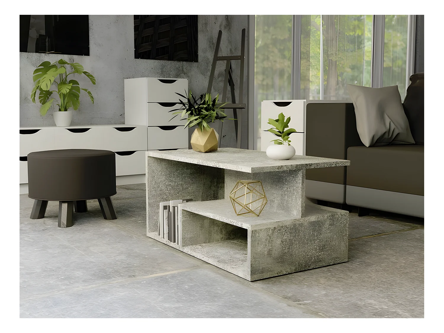 SIENNE - Couchtisch - Industrial Style - Betonimitat -90x51x43 cm - Couchtisch