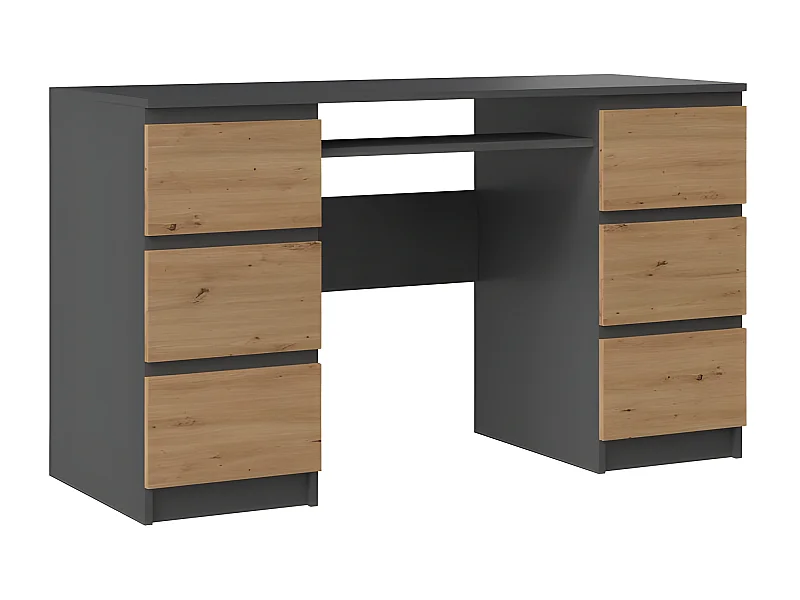 BARI - Bureau informatique - Bureau d'ordinateur - 6 Tiroirs + Support clavier coulissant - Mobilier de bureau