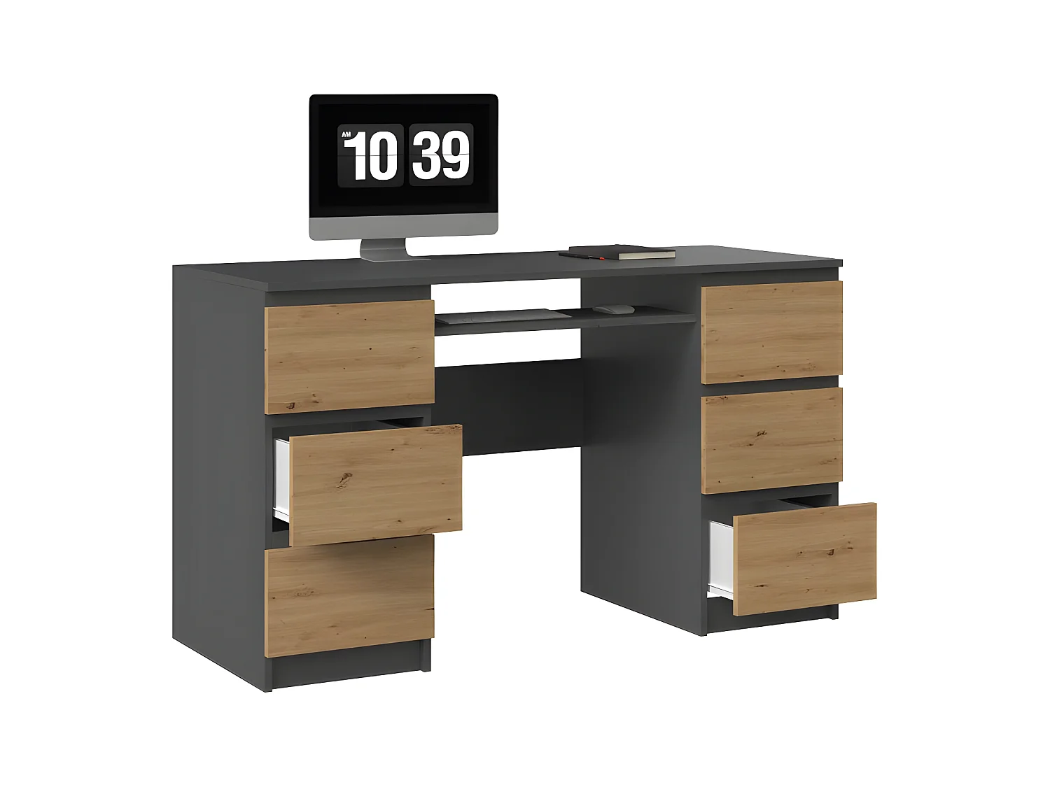 BARI - Mesa de ordenador - 6 Cajones + Soporte deslizante para teclado  - Muebles de oficina