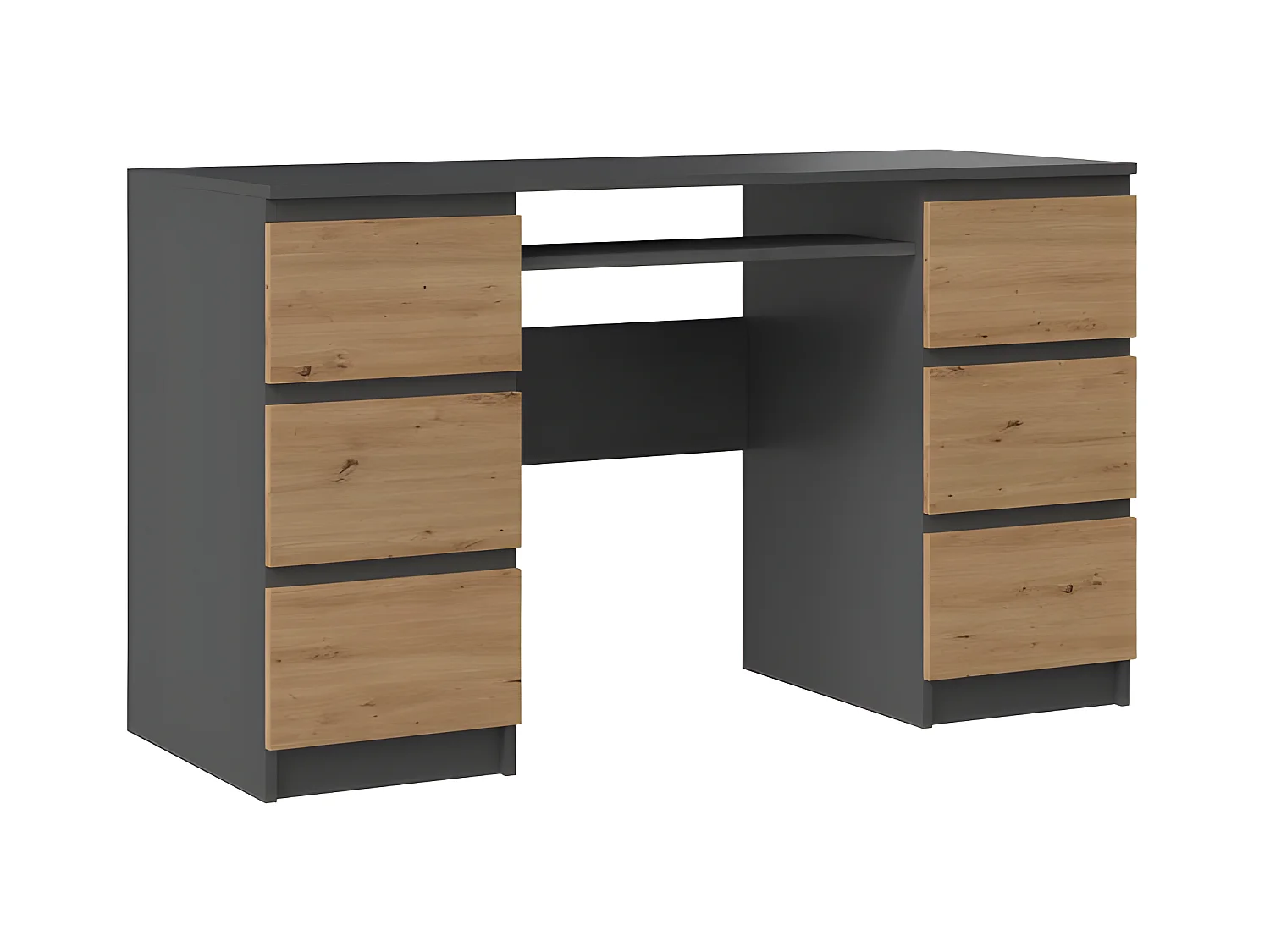 BARI - Bureau informatique - Bureau d'ordinateur - 6 Tiroirs + Support clavier coulissant - Mobilier de bureau