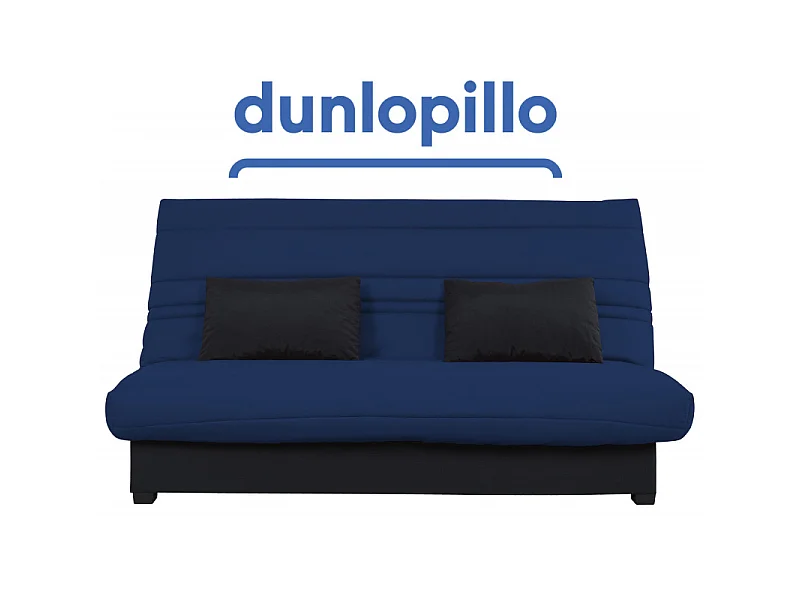 Banquette Clic clac - Tissu Indigo + 2 coussins Noir - L 194 x P 98 x H 100 cm - Made in France - ROXI