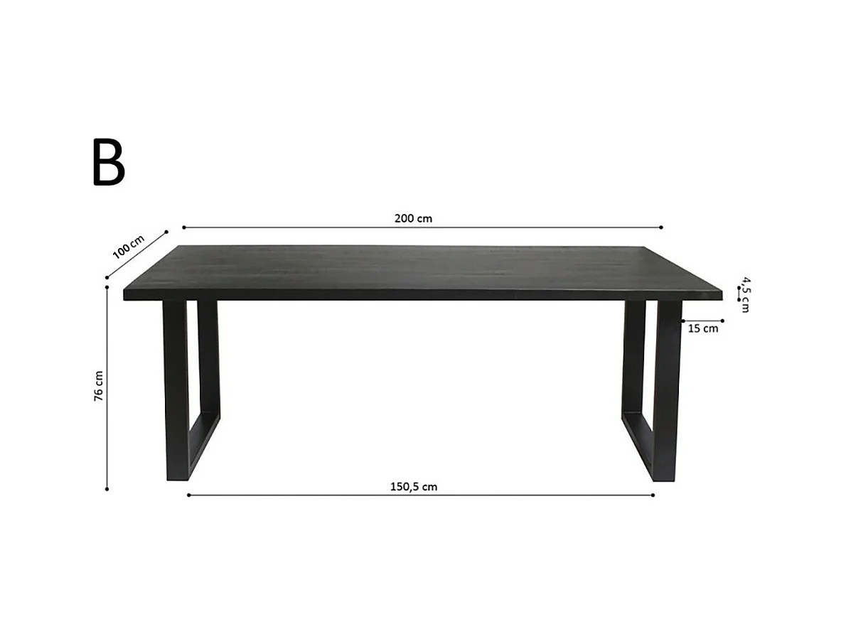 Design eettafel van massief hout NIKO - Zwarte rechthoekige tafel 200x100