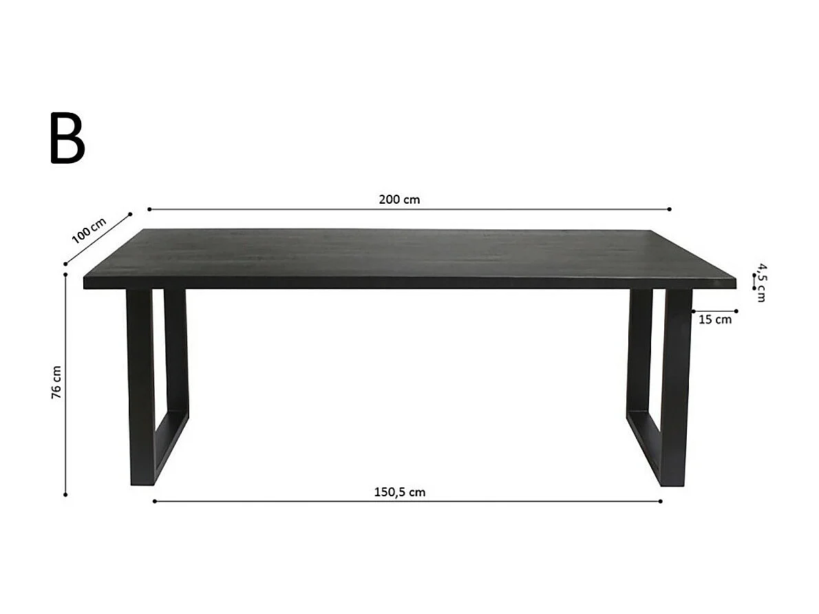 Design eettafel van massief hout NIKO - Zwarte rechthoekige tafel 200x100