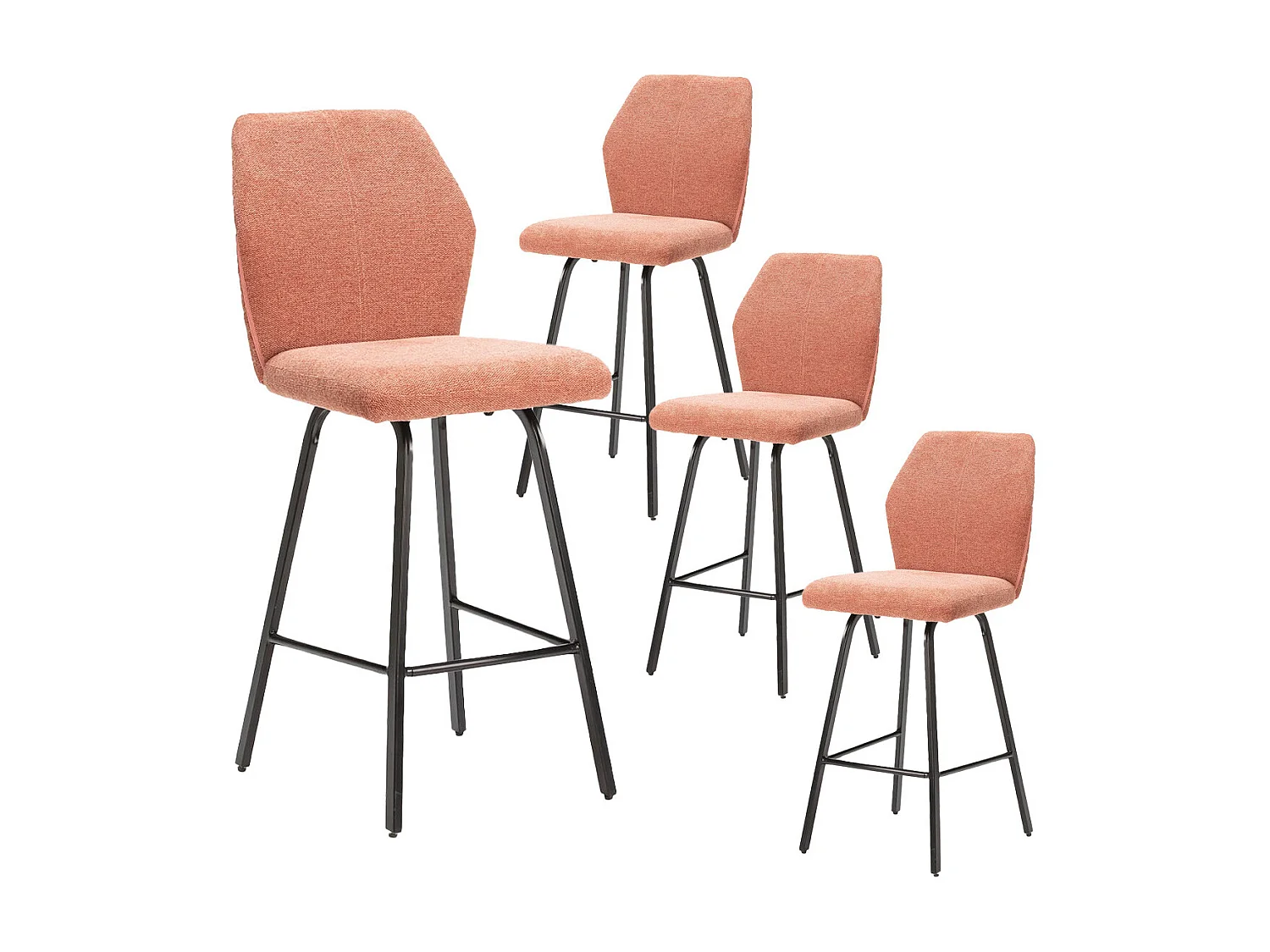MASDA - Lot de 4 Tabourets Tissu Rouge Corail Motif Nid d'Abeille