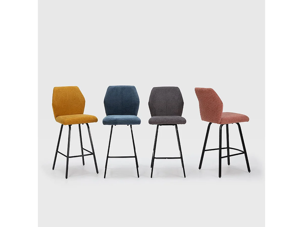 MASDA - Lot de 4 Tabourets Tissu Rouge Corail Motif Nid d'Abeille