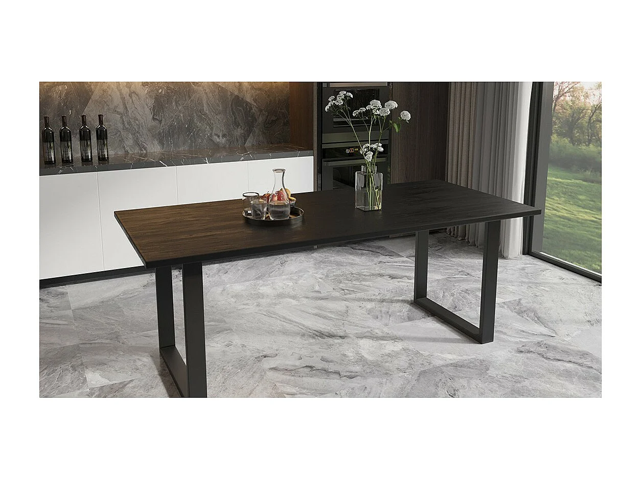 Table à manger design bois massif NIKO - Table rectangulaire noir 180x90
