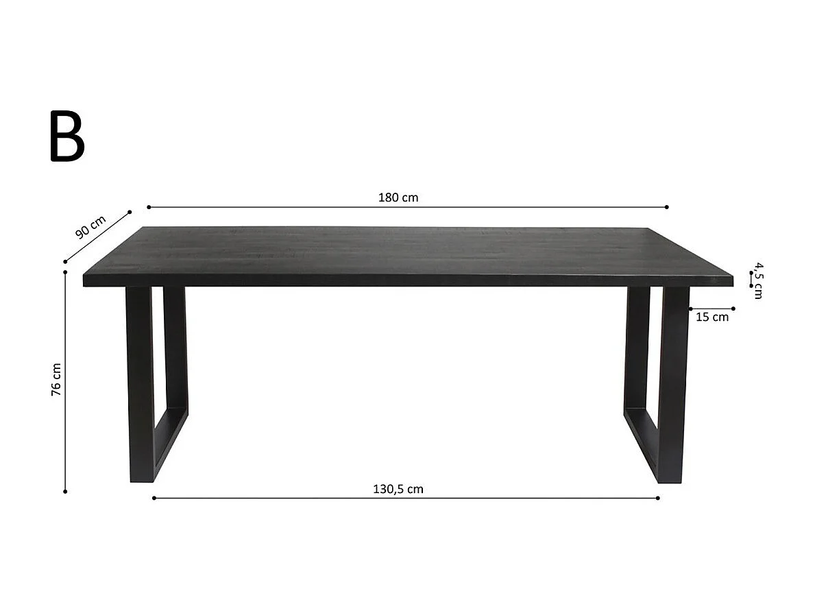 Table à manger design bois massif NIKO - Table rectangulaire noir 180x90