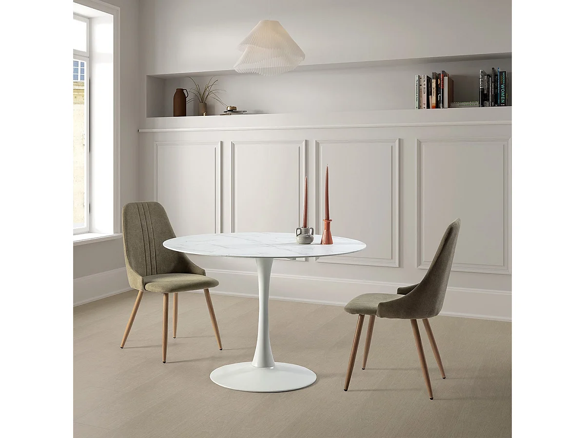 SCARS - Table Ronde Ø110cm Céramique Blanche Motif Craquelures