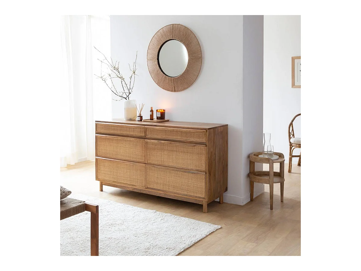 Commode en bois de manguier et cannage Rim