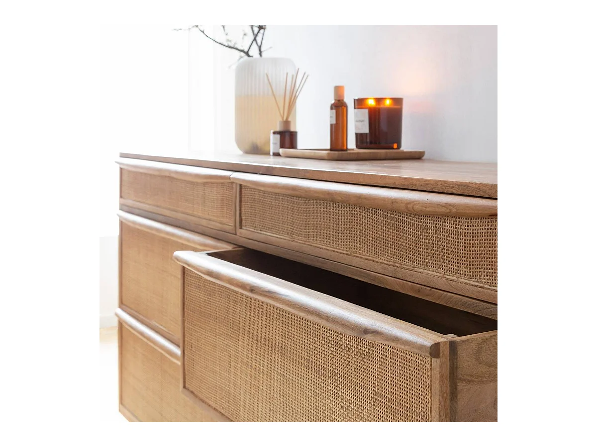 Commode en bois de manguier et cannage Rim