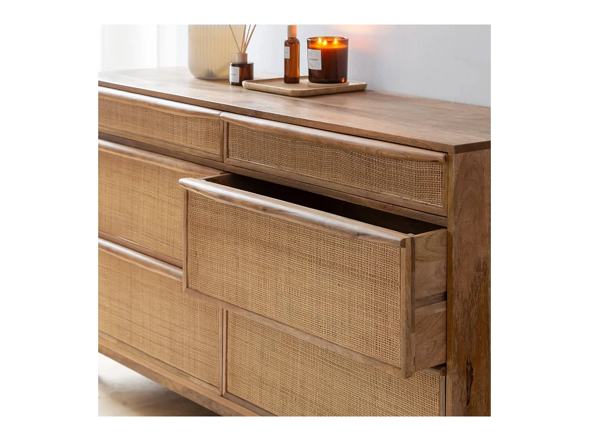 Commode en bois de manguier et cannage Rim