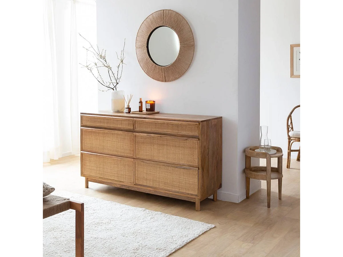 Commode en bois de manguier et cannage Rim