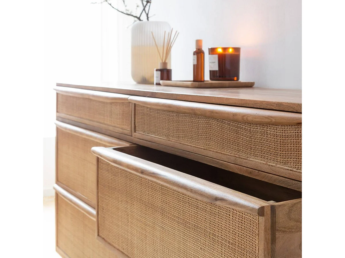 Commode en bois de manguier et cannage Rim