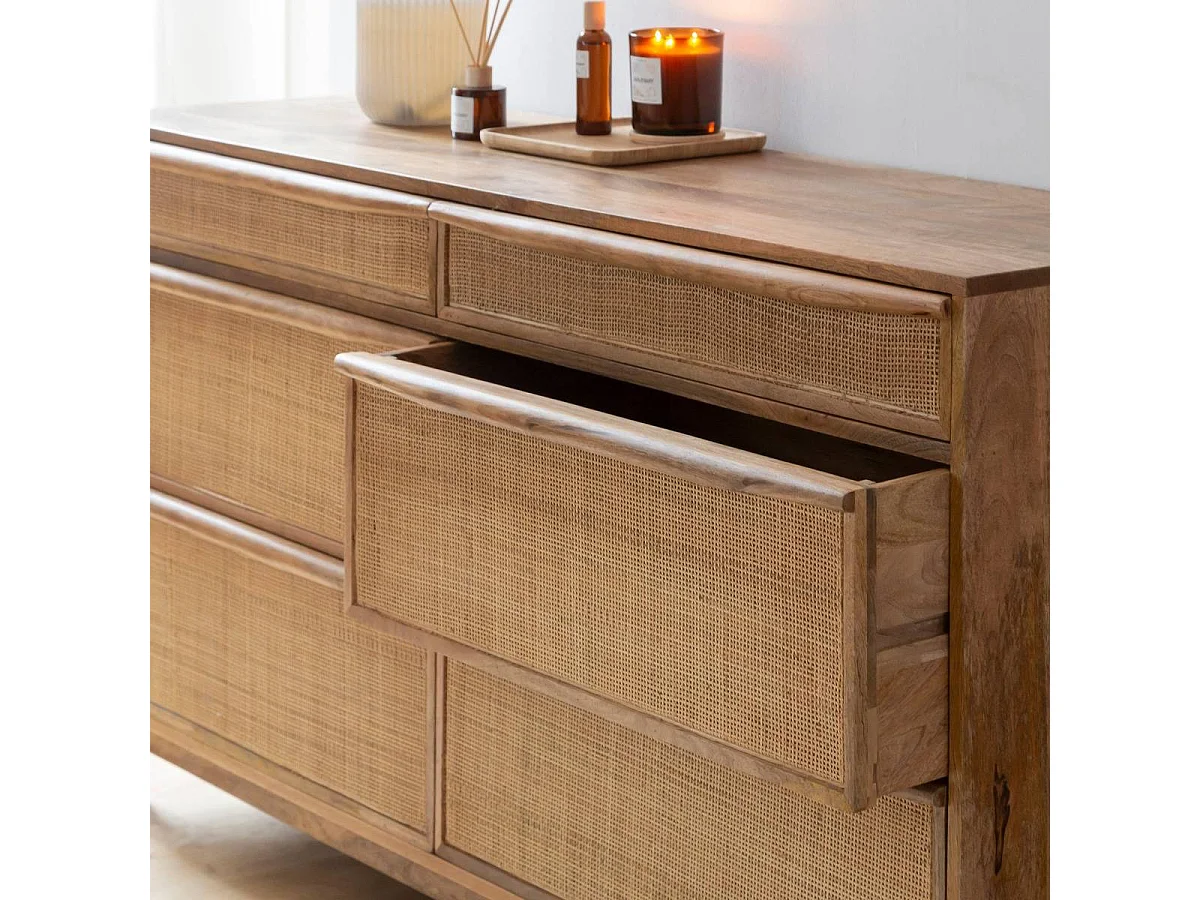 Commode en bois de manguier et cannage Rim