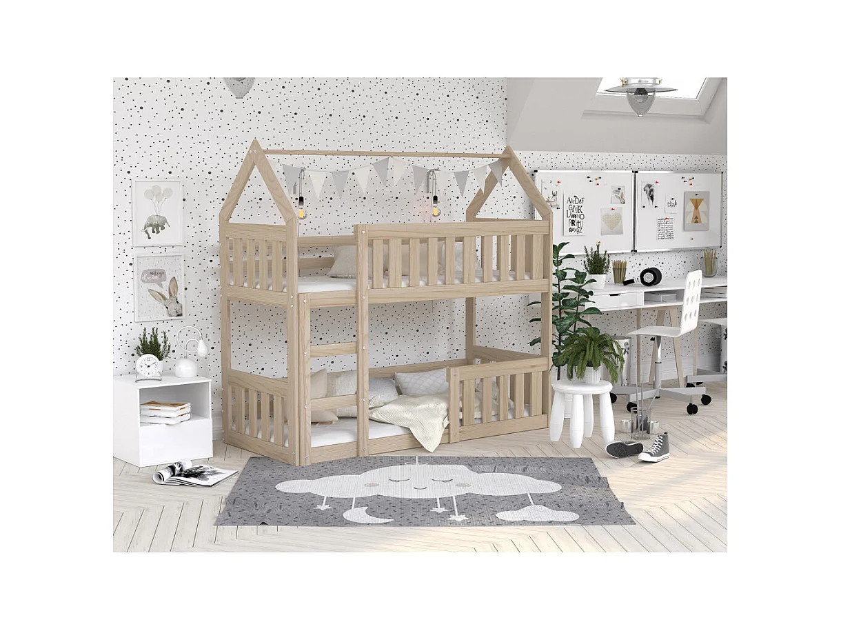 Lit Superposé Cabane Mini 80x160 Pin Livré avec sommiers