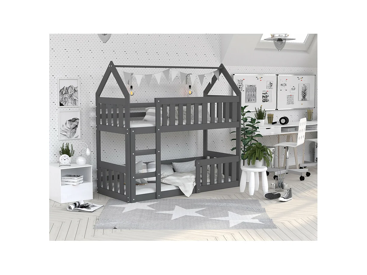 Lit Superposé Cabane Mini 80x160 Gris - gris Livré avec sommiers