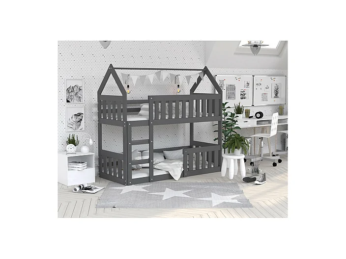 Lit Superposé Cabane Mini 80x160 Gris - gris Livré avec sommiers